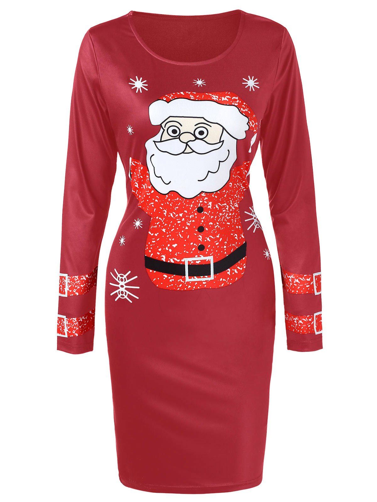 

Long Sleeve Santa Claus Printed Christmas Dress, Red wine