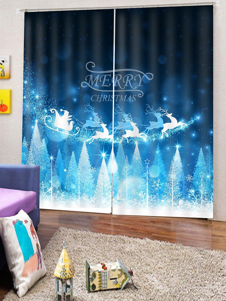 

2PCS Merry Christmas Deer Santa Claus Pattern Window Curtains, Deep sky blue