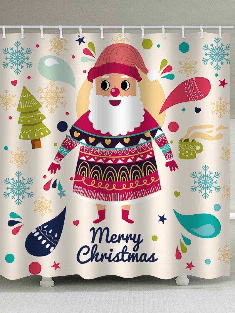 

Christmas Cartoon Santa Claus Print Waterproof Shower Curtain, Multi