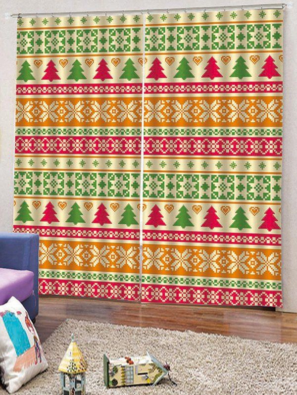

2PCS Christmas Tree Geometric Pattern Window Curtains, Lawn green