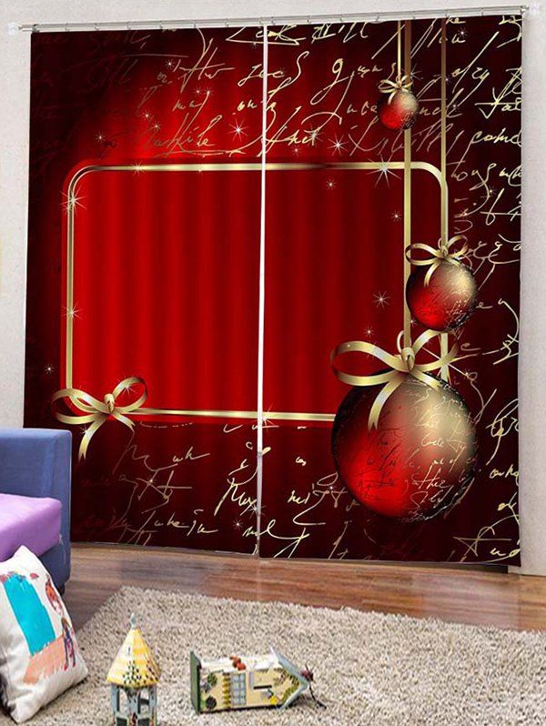 

2PCS Christmas Ball Pattern Window Curtains, Lava red