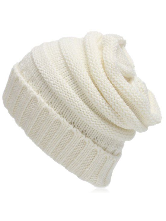 

Solid Color Flanging Baggy Beanie, White