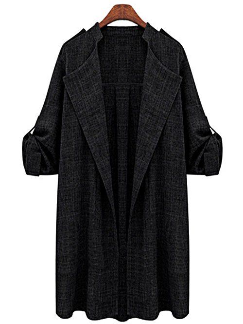 

Turn Down Collar Plus Size Coat, Black