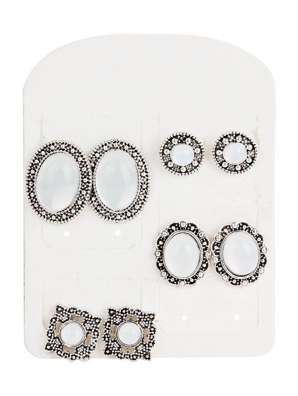 

Geometric Square Faux Opal Stud Earrings Set, Silver