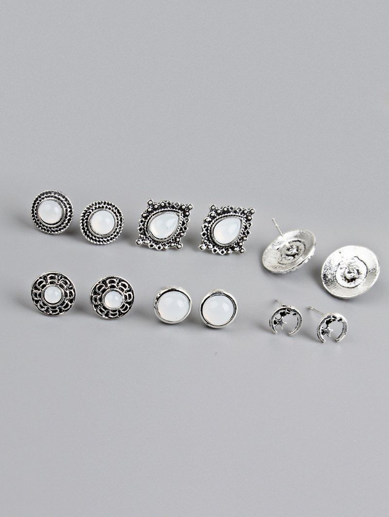 

6Pcs Vintage Round Shape Earrings Set, Silver