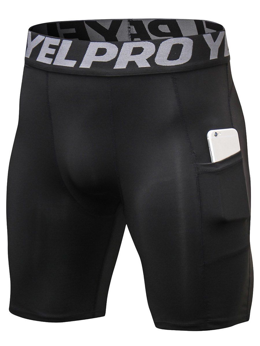 

Quick Dry Stretch Tight Shorts with Pocket, Black