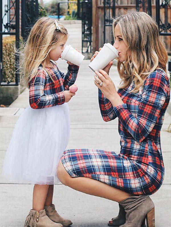 

Mother and Daughter Christmas Casual Plaid Dress, Multi