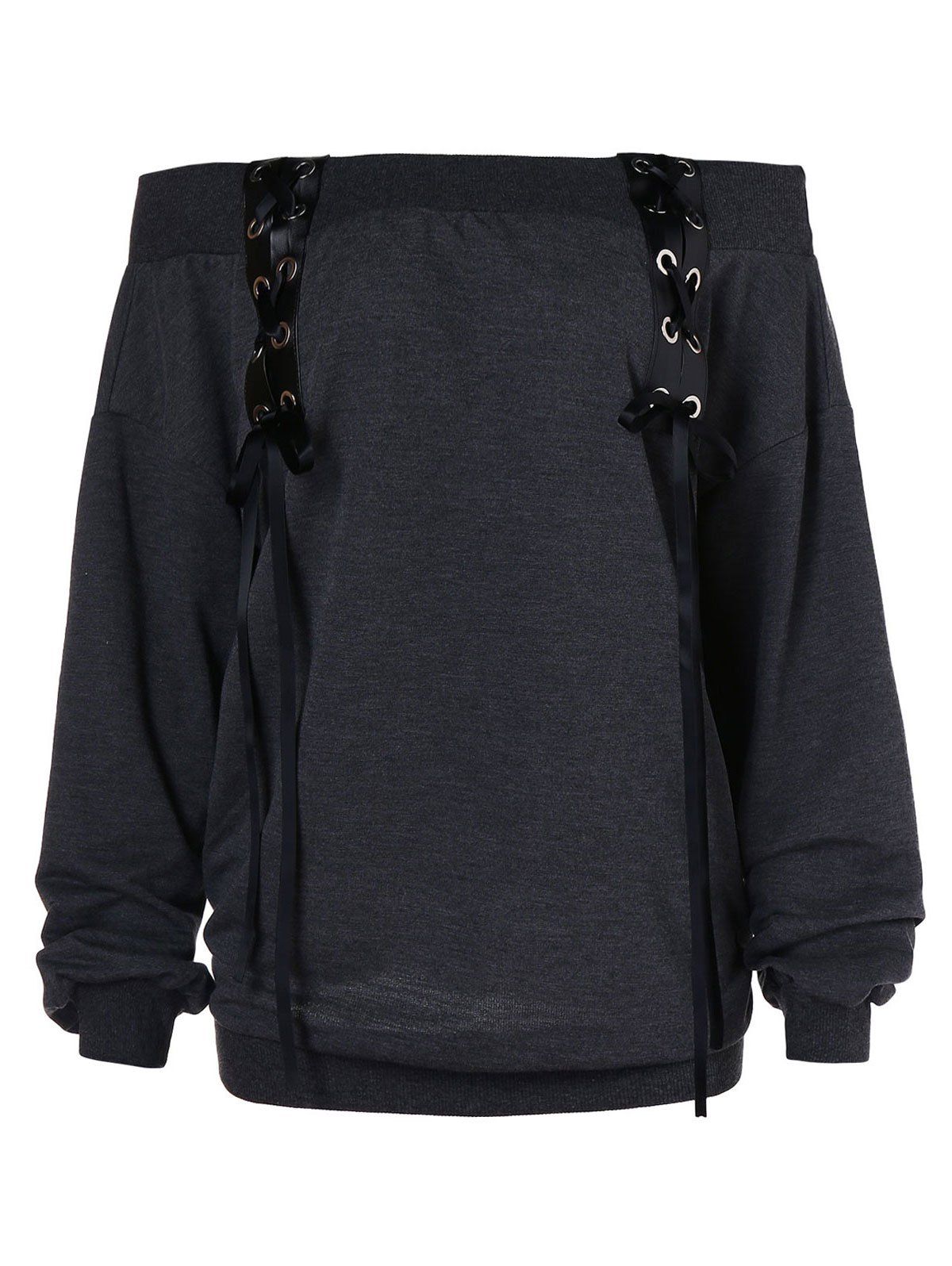 

Off The Shoulder Lace Up Sweatshirt, Dark slate grey