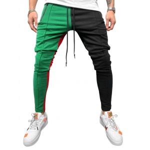 

Color Block Pockets Drawstring Slim Fit Track Pants, Green