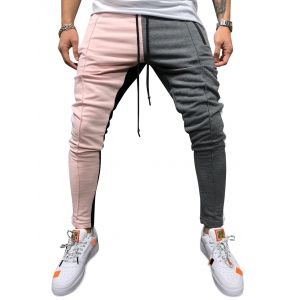 

Color Block Pockets Drawstring Slim Fit Track Pants, Light pink