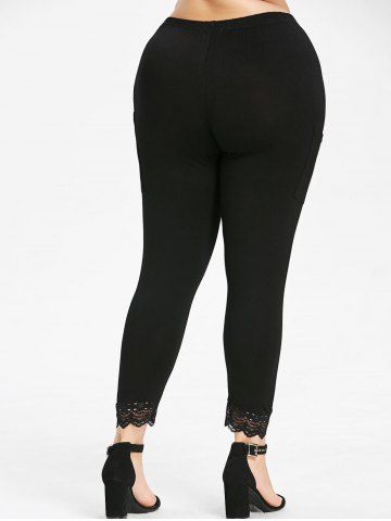 

Plus Size Pockets Lace Trim Skinny Ninth Leggings, Black