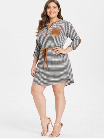 

Plus Size Long Sleeve Striped Shift Dress, Gray