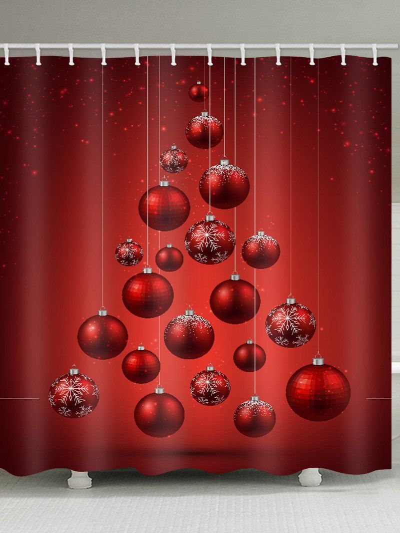 

Christmas Balls Print Waterproof Bathroom Shower Curtain, Lava red