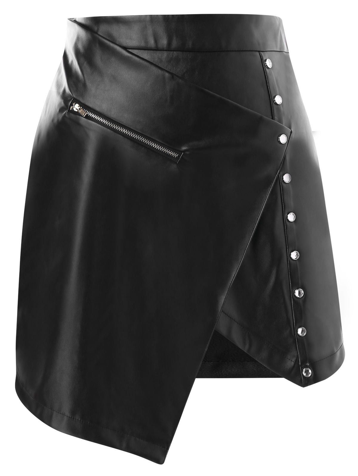 

Asymmetrical High Waisted Faux Leather Skirt, Black