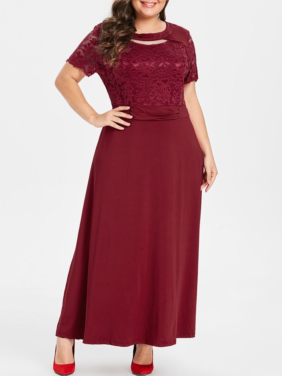 

Plus Size High Waisted Cutout Maxi Dress, Red wine