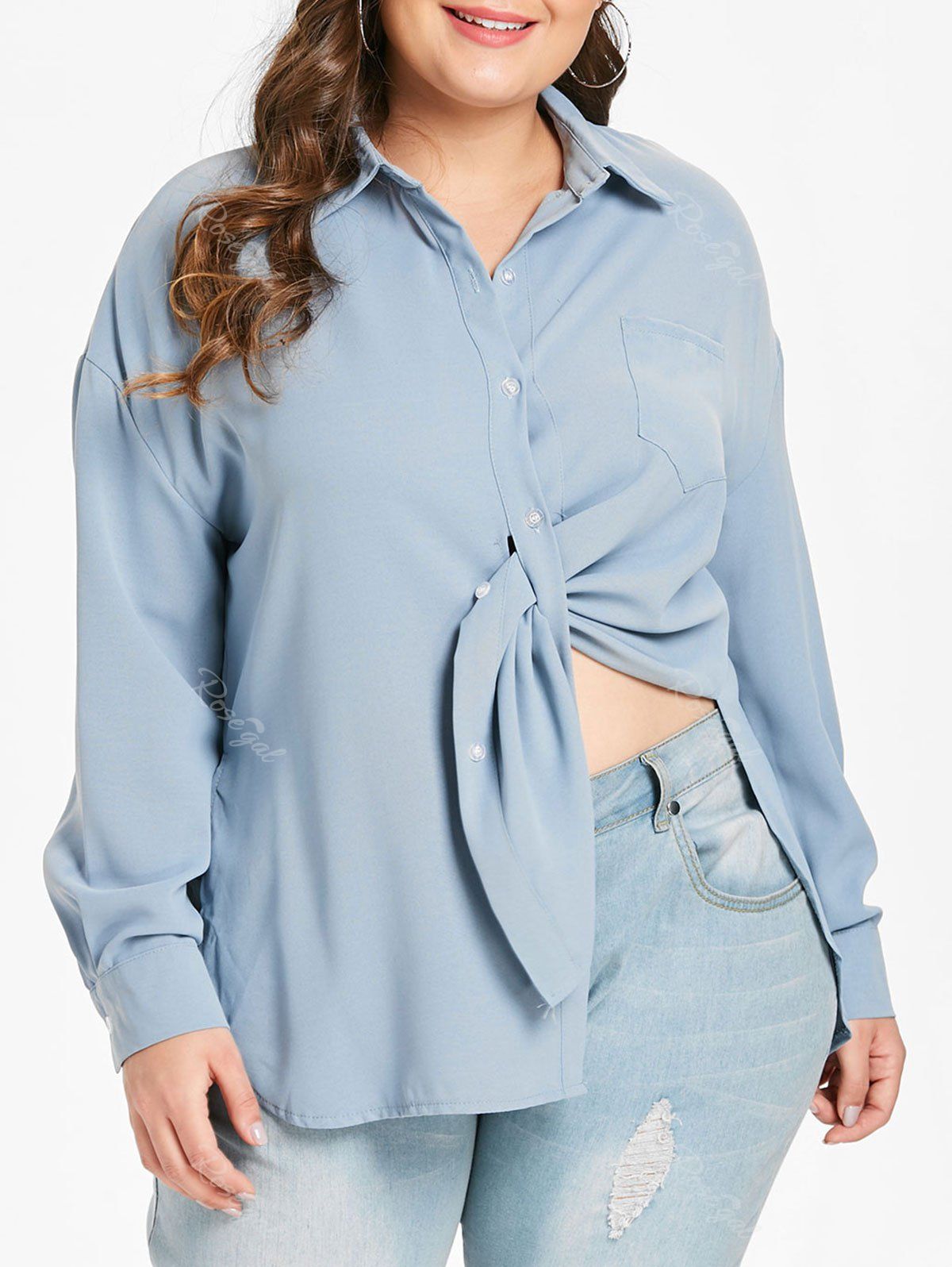 

Plus Size Drop Shoulder Multiway Shirt, Blue gray