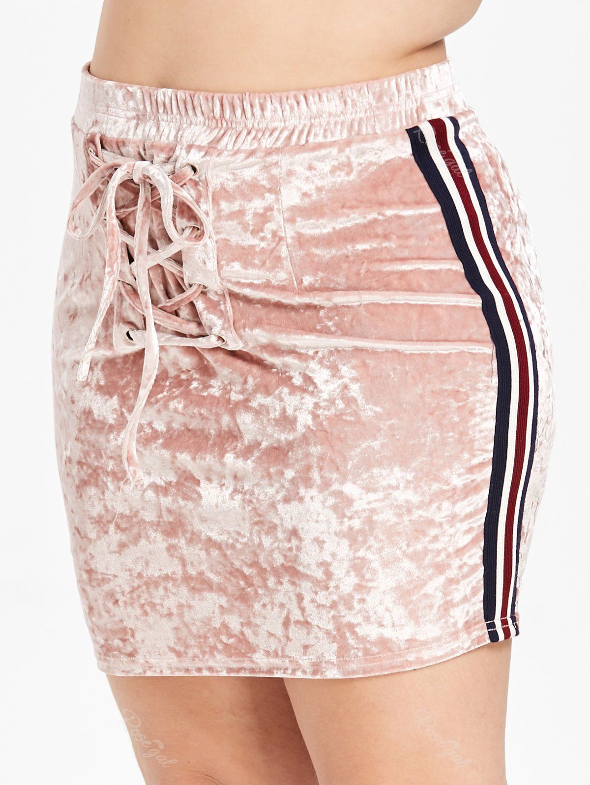 

Plus Size Velvet Bodycon Skirt with Lace Up, Pink