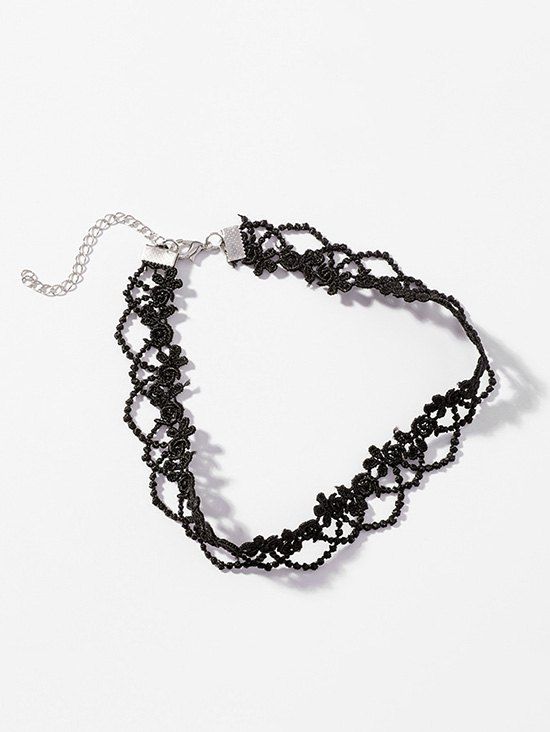 

Lace Flower Pattern Choker Necklace, Black