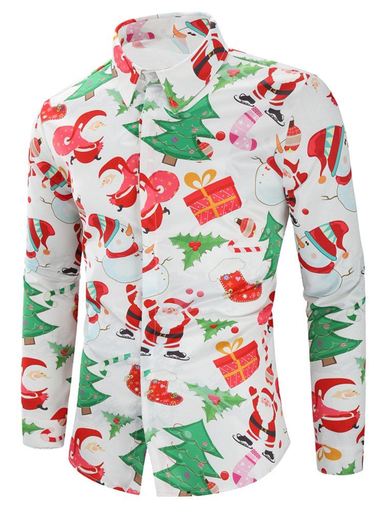 

Santa Gift Snowmen Print Christmas Shirt, Multi