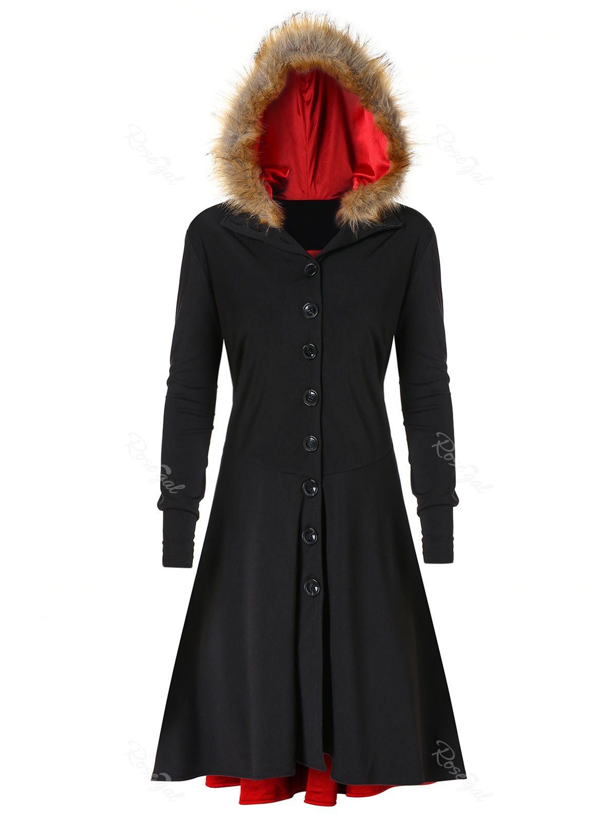 

Plus Size Lace UP Fuzzy Hooded Coat, Black