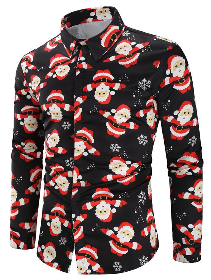

Snowflakes Santa Claus Print Christmas Shirt, Black