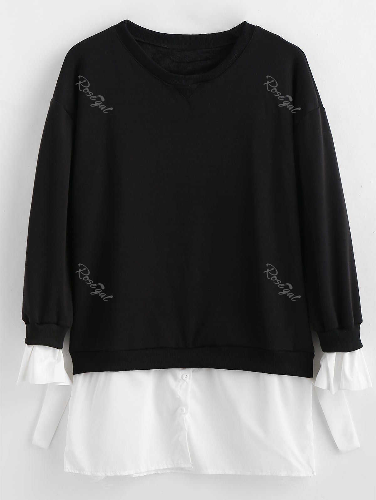 

Tied Sleeve Plus Size Faux Two Piece Sweatshirt, Black