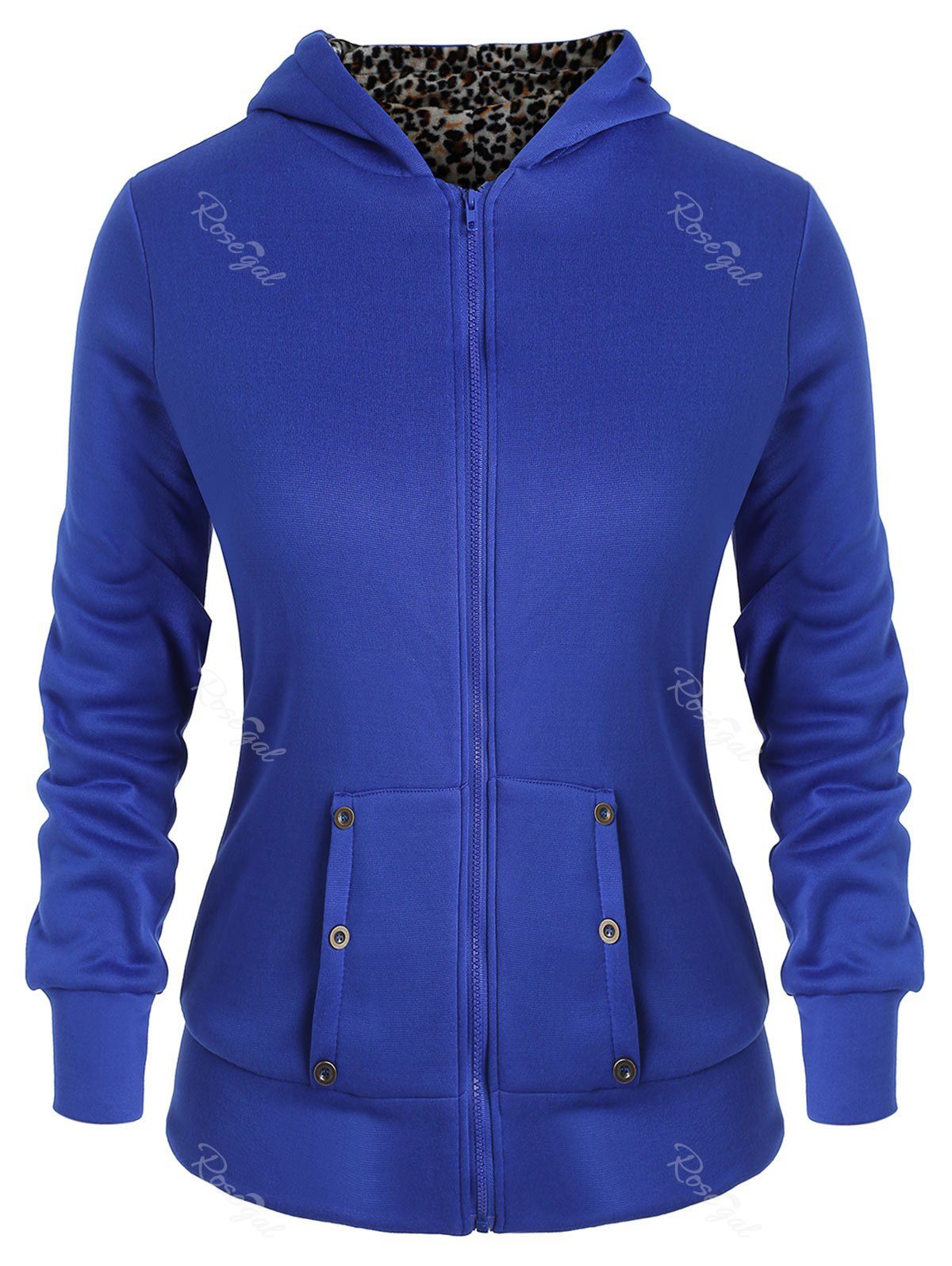 

Plus Size Zipper Fly Fleece Hoodie with Pocket, Blue