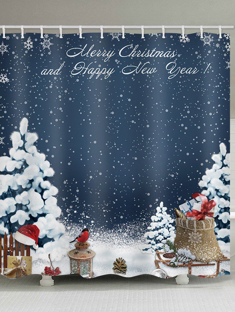 

Christmas Snowy Night Print Waterproof Bathroom Shower Curtain, Multi