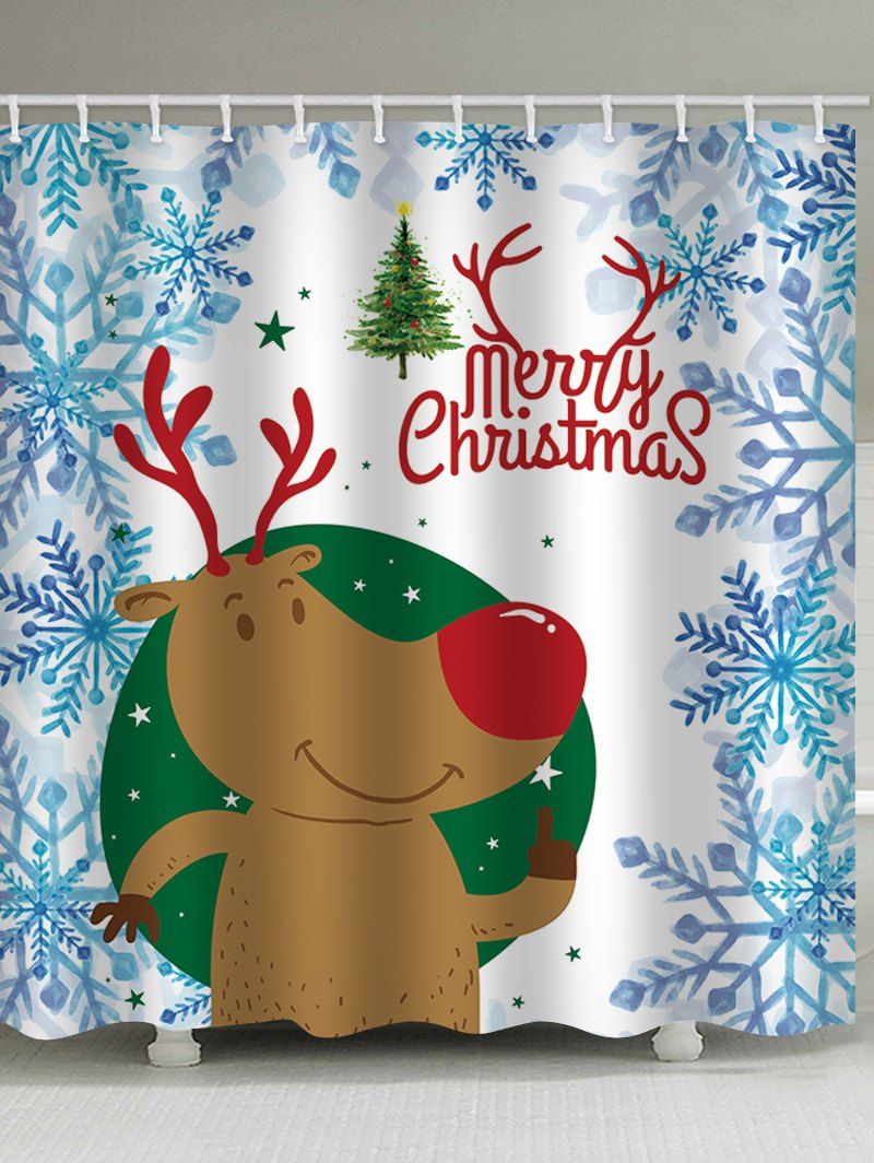 

Christmas Elk Snowflake Print Waterproof Bathroom Shower Curtain, Multi