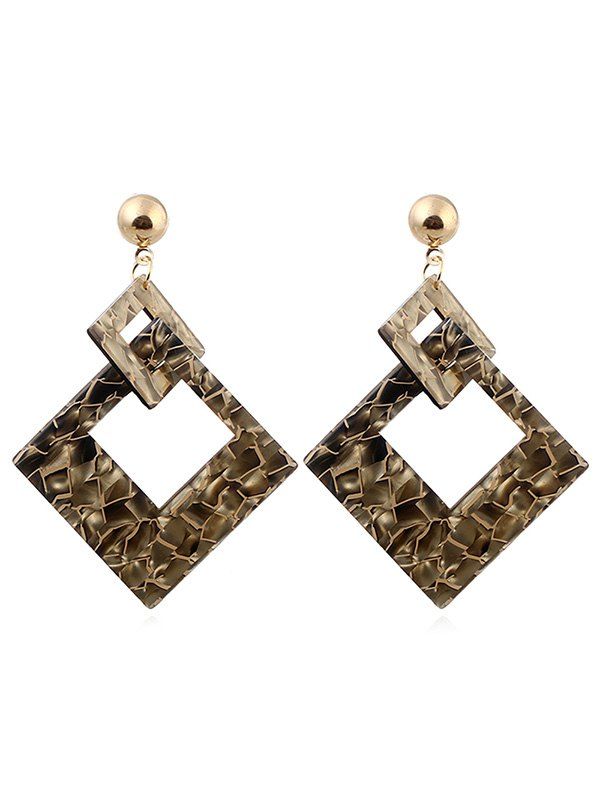 

Hollow Out Square Design Dangle Earrings, Champagne gold