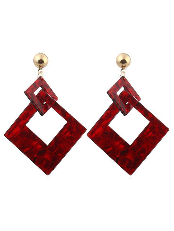 

Hollow Out Square Design Dangle Earrings, Red