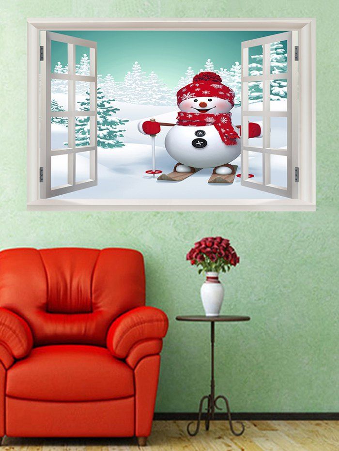 

Window Christmas Snowman Print Wall Art Sticker, Multi