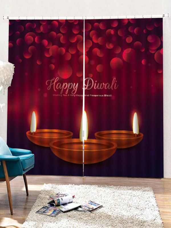 

2PCS Christmas Candles Pattern Window Curtains, Burnt pink