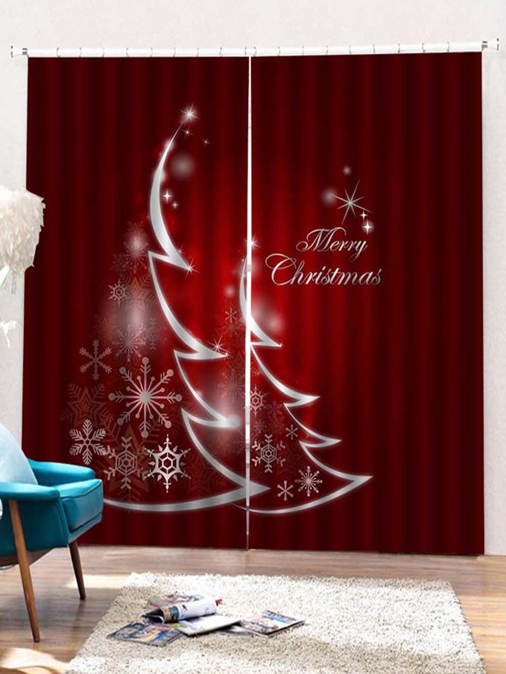 

2PCS Merry Christmas Snowflake Pattern Window Curtains, Red wine