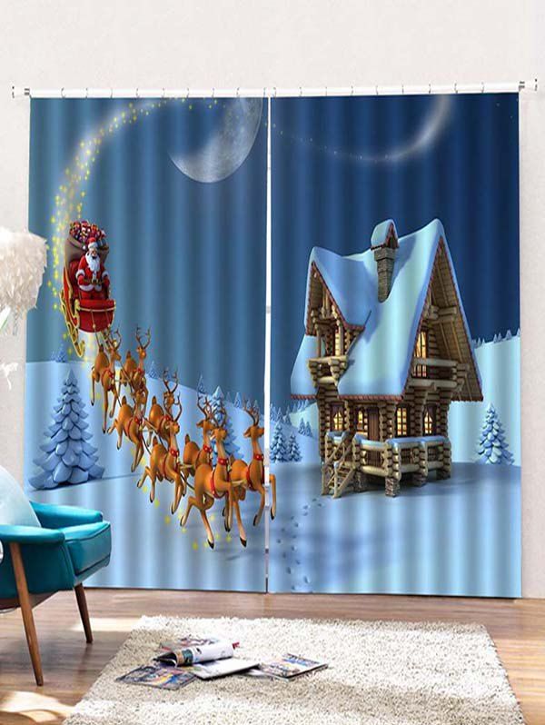

2PCS Father Christmas Deer Pattern Window Curtains, Blue ivy