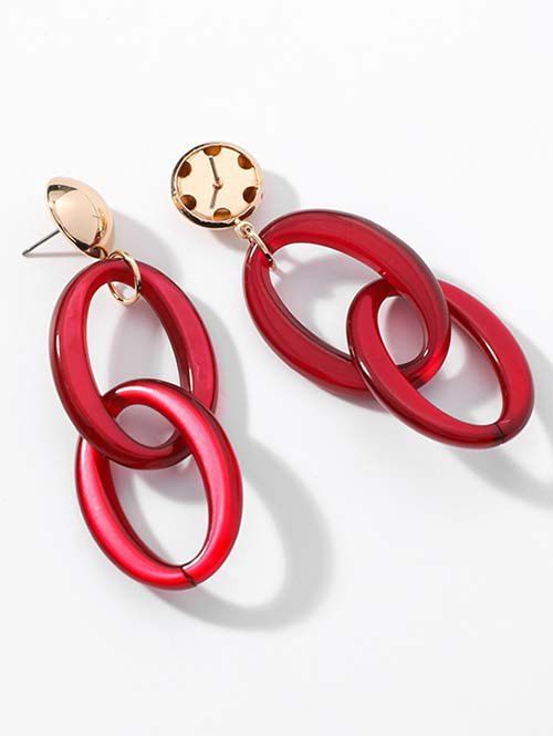 

Acrylic Round Shape Dangle Earrings, Red