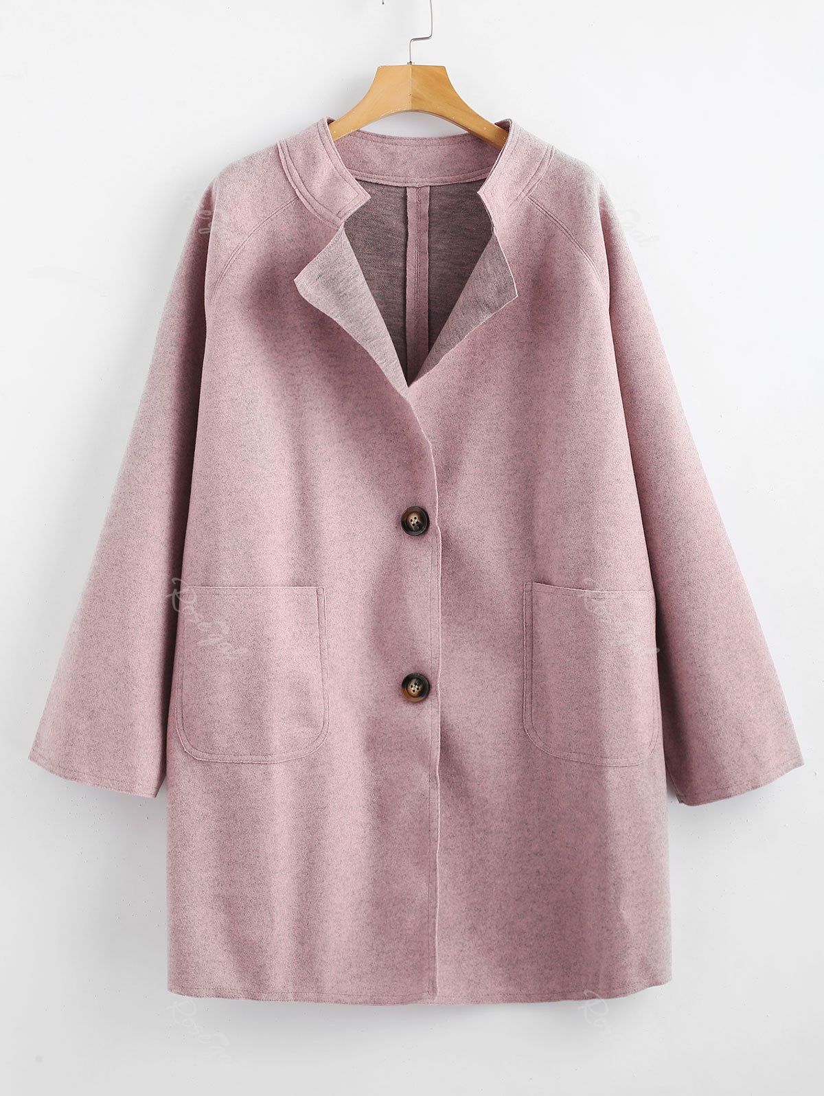 

Lapel Neck Plus Size Button Coat, Light pink