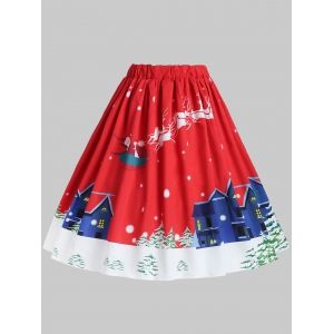 

Plus Size High Waisted Graphic Christmas Skirt, Red