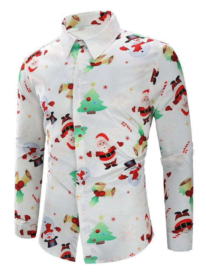 

Snowflakes Santa Candy Printed Christmas Shirt, White