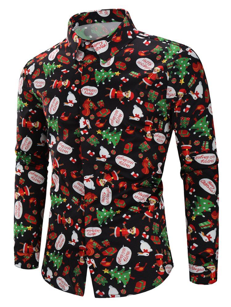 

Christmas Animal Gifts Printed Long Sleeves Shirt, Black