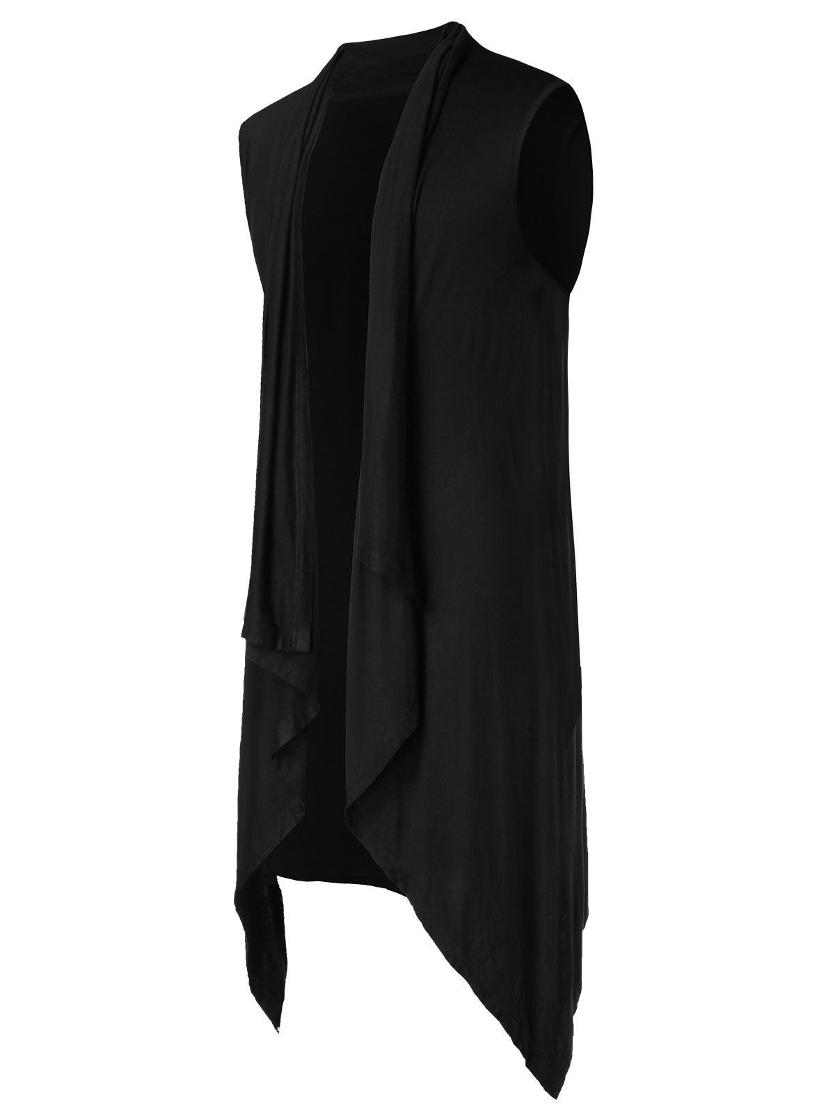 Asymmetric Open Front Sleeveless Coat, Black