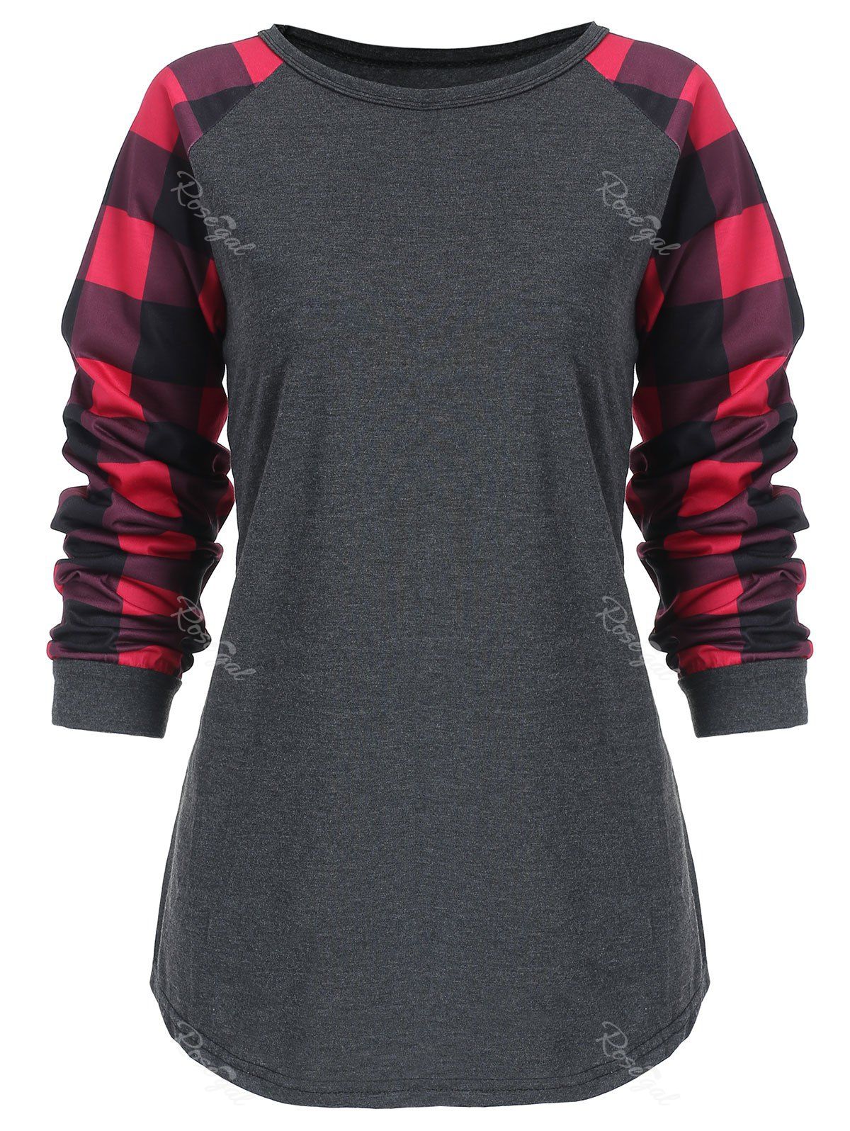 

Checked Panel Raglan Sleeve Plus Size Top, Dark gray