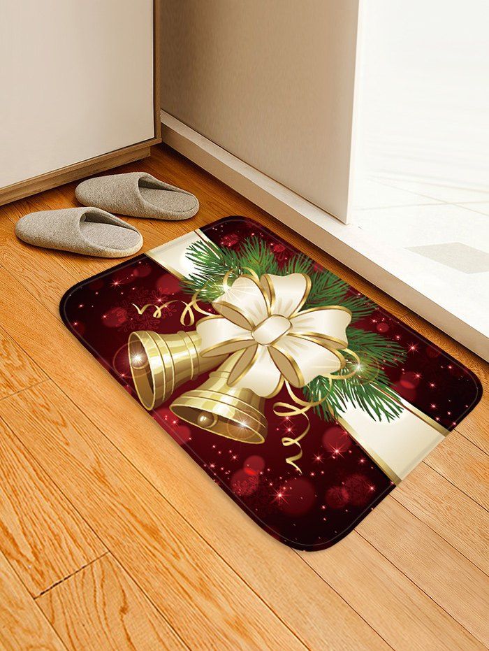 

Christmas Bowknot Bells Pattern Water Absorption Area Rug, Multi