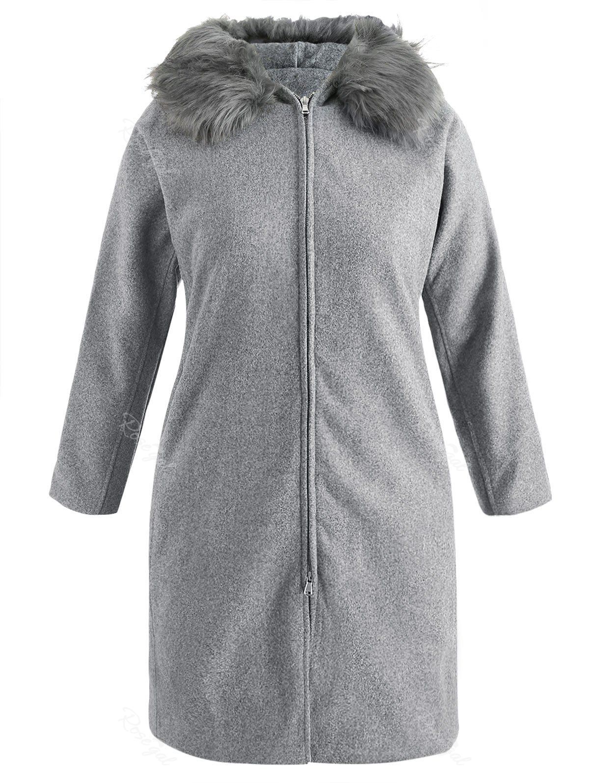 

Side Pockets Plus Size Hooded Coat, Gray