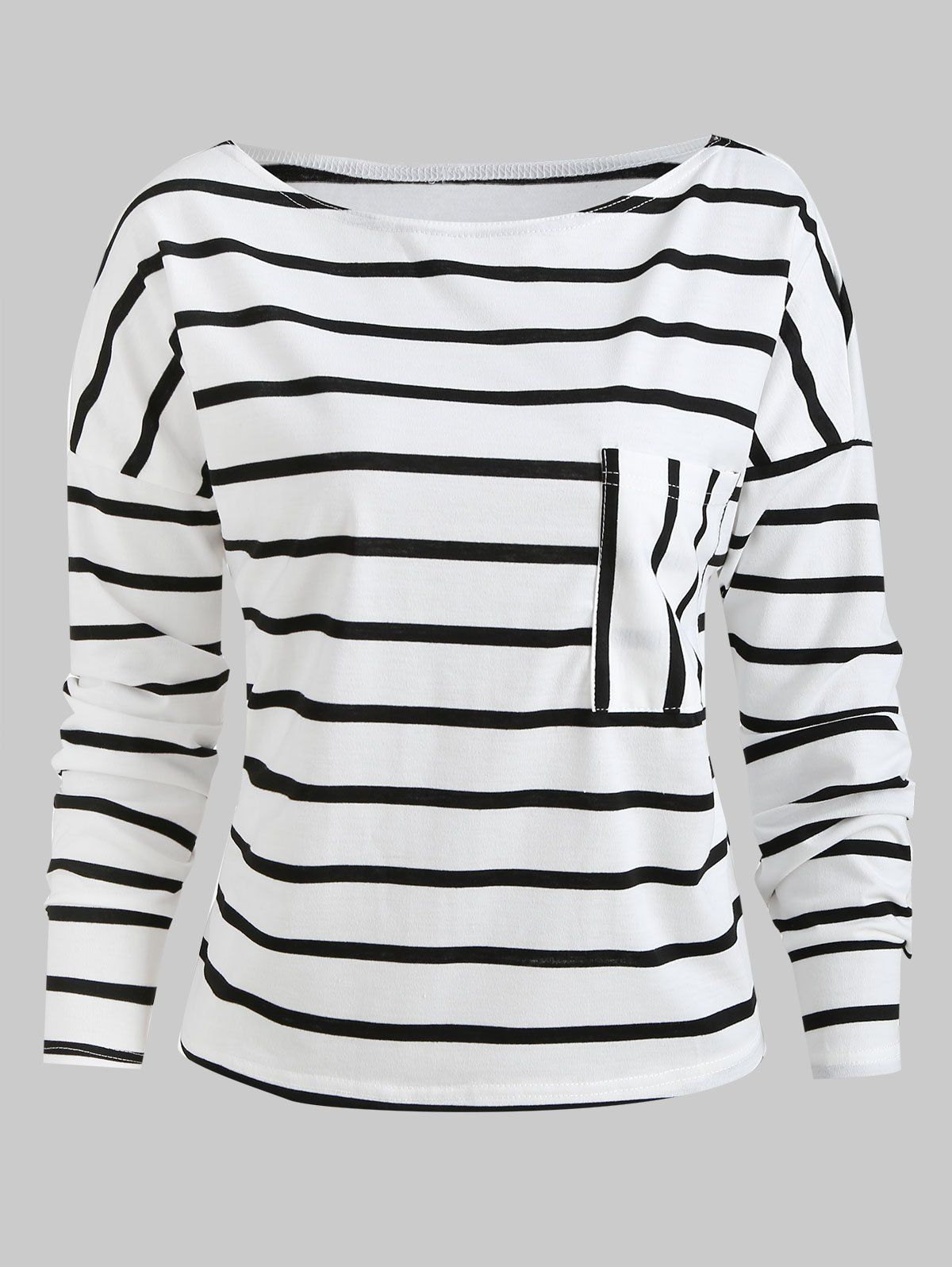 

Boat Neck Pocket Striped T-shirt, White