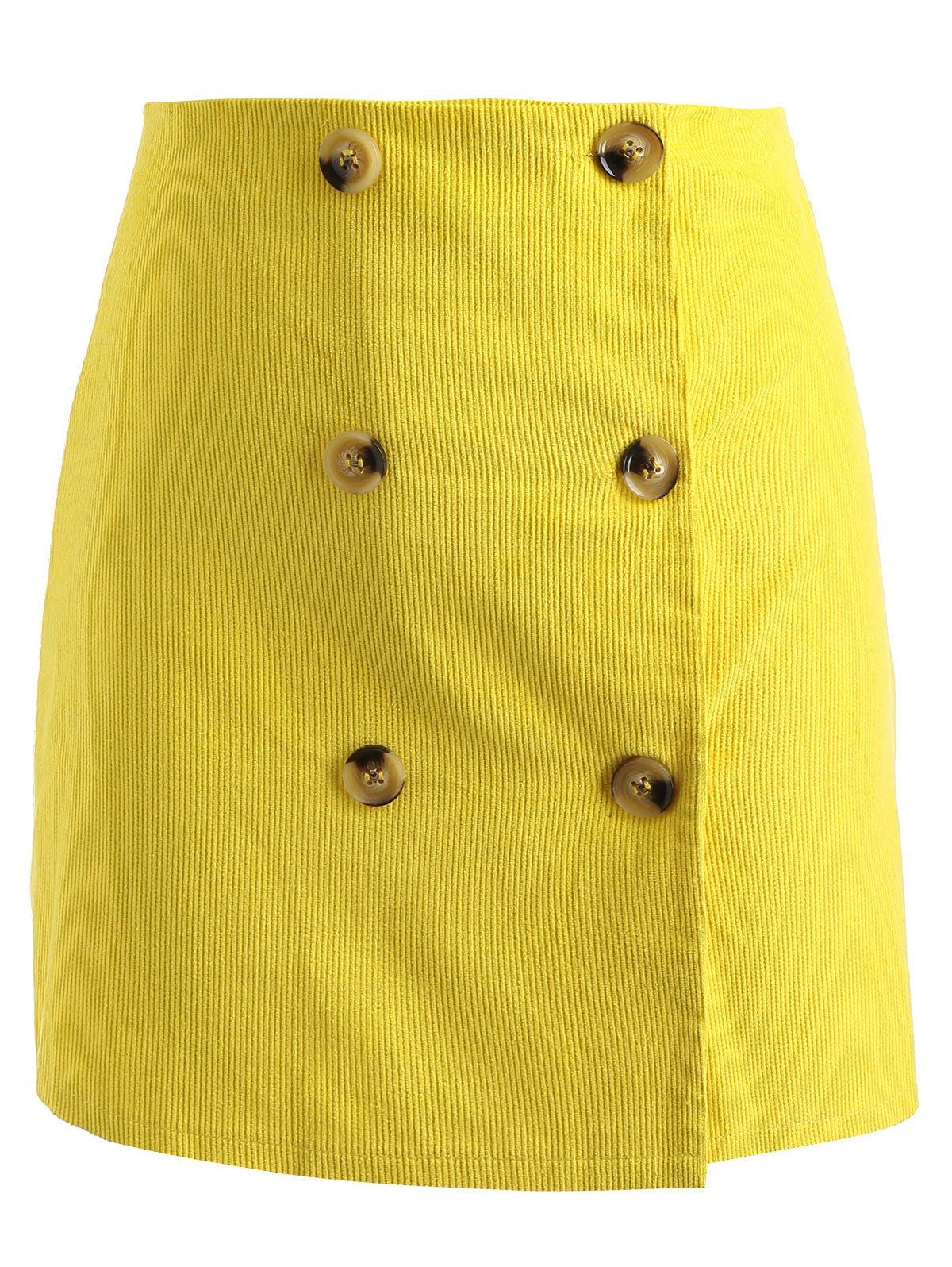 

High Waist Double Breasted Mini Skirt, Yellow