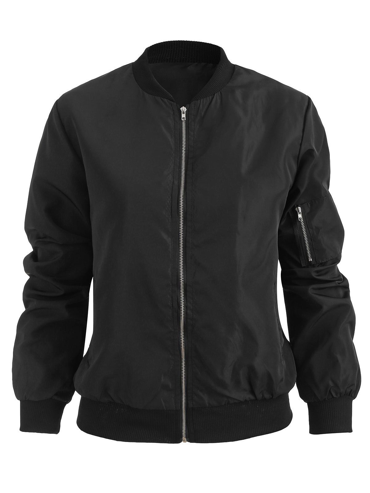 

Zip Up Long Sleeve Baseball Jacket, Black