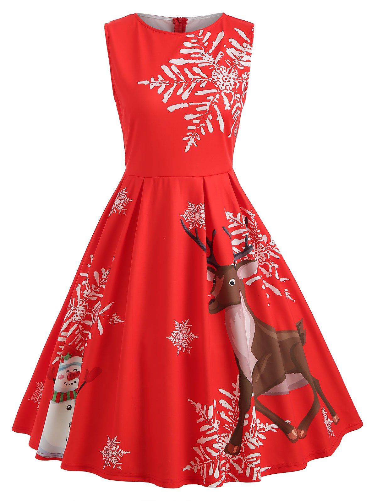 

Christmas Elk and Snowflake Print Dress, Red