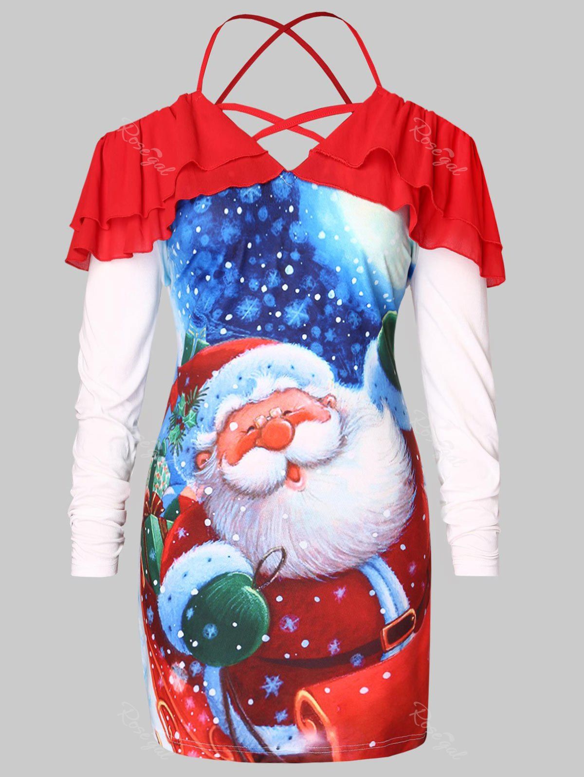 

Christmas Plus Size Santa Claus Print T-shirt, Red