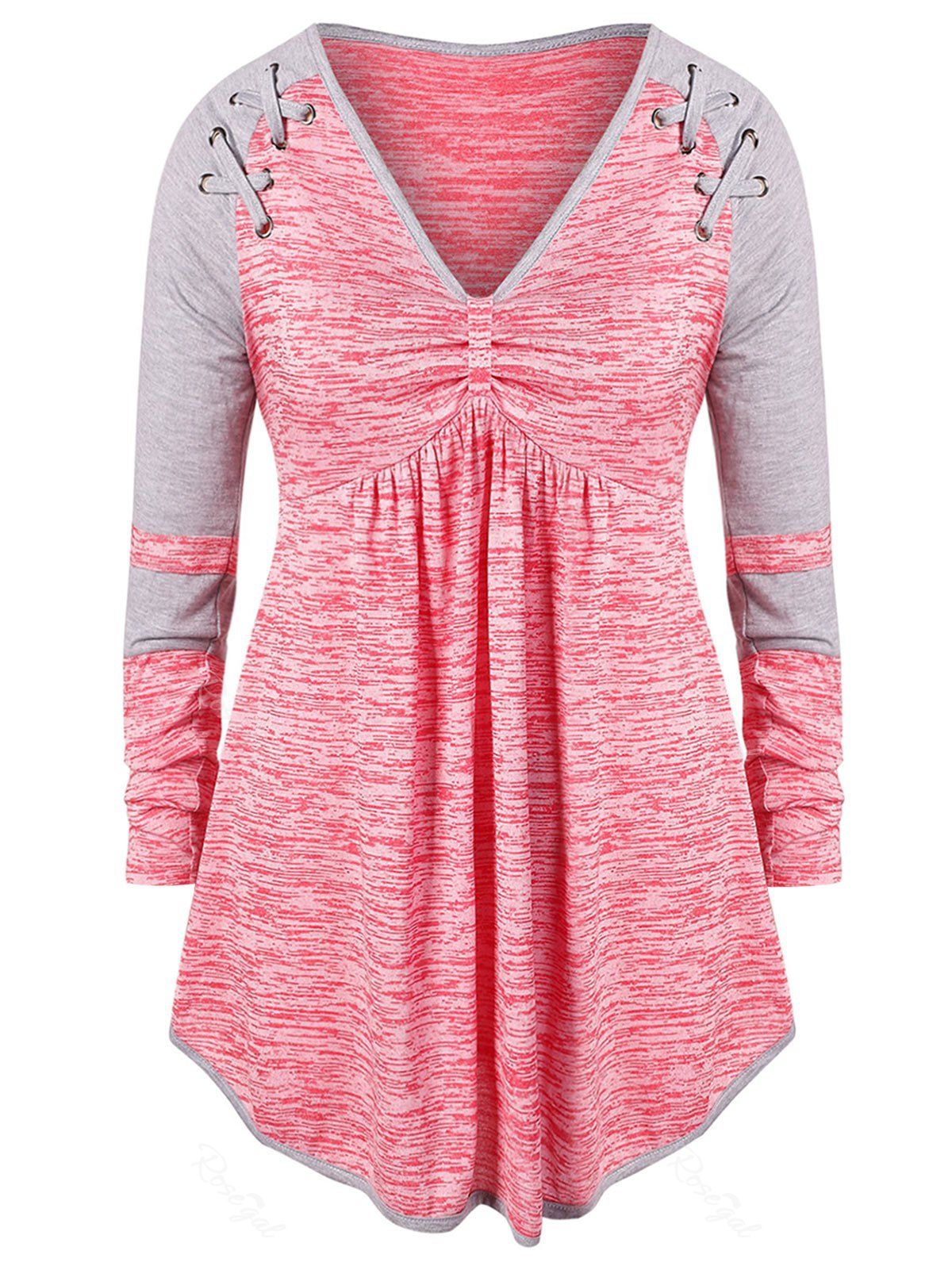 

Plus Size Space Dyed Empire Waist T-shirt, Light pink